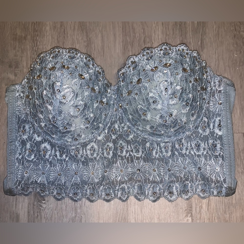 Light Blue Bedazzled Crop Top